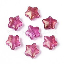 スプレープリントガラスビーズ  グリッターパウダー付き  スター  フクシア  8x8.5x4mm  穴：1mm&nbsp;GLAA-R211-04-D05