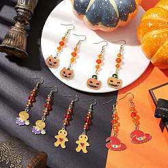 Halloween Gingerbread Man/Pumpkin/Witch Hat Alloy Enamel Dangle Earrings for Women&nbsp;EJEW-JE05897