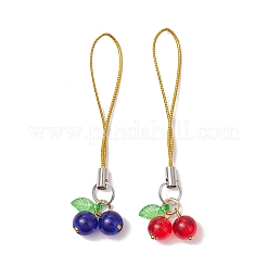 チェリーガラス＆アクリル携帯ストラップ  携帯アクセサリー  ミックスカラー  75.5mm  2個/セット&nbsp;HJEW-JM02933