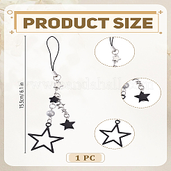 スター携帯ストラップ1個  モバイルアクセサリーの装飾  ブラック  155mm&nbsp;AJEW-LP0005-55