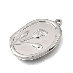 304ステンレスペンダント  オーバル フラワーチャーム付き  ステンレス鋼色  22x15x2mm  穴：1.5mm&nbsp;SA-CBAF4B0-04P-04