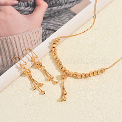 Vintage Brass Round Beaded Tassel Necklace & Earrings for Women&nbsp;BM2908