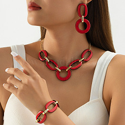 Acrylic Oval Link Chain Pendant Necklace & Stud Dangle Earring Sets&nbsp;FS-WGBB07C-01