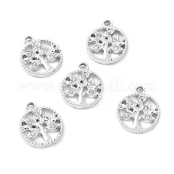 合金ラインストーンペンダント  プラチナトーン フラットラウンド ツリーチャーム付き  クリスタル  18x14.5x2mm  穴：1.8mm&nbsp;ALRI-C008-10P