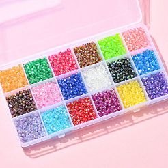 5400個18色透明アクリルビーズ  ABカラーメッキ  多面カット  双円錐形  ミックスカラー  4x4mm  穴：1mm  300個/カラー&nbsp;TACR-CJ0001-30
