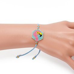 Adjustable Handmade Glass Seed Beaded Hexagon with Flamingo Link Braided Bracelets for Women&nbsp;TS3719