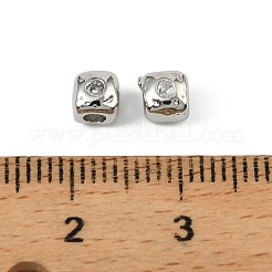 真鍮製の透明なキュービックジルコニアビーズ  キューブ  プラチナメッキ  4.5x4.5x4.5mm  穴：1.8mm&nbsp;KK-D106-10P
