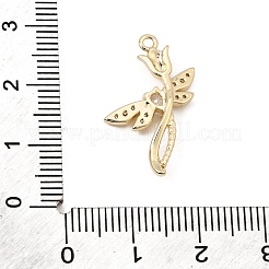 真鍮マイクロパヴェクリアキュービックジルコニアペンダント  トンボと花のチャーム  18KGP本金メッキ  24x16x3mm  穴：1.4mm&nbsp;CU-CBA3D76-04G
