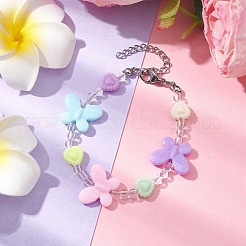 女の子向けの蝶とハートのアクリルビーズブレスレット  カラフル  6インチ（15.3cm）&nbsp;BJEW-JB10220-01