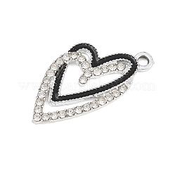 合金ラインストーンペンダント  エナメル  ダブルハートチャーム  プラチナ  27x14.5x2.5mm  穴：2mm&nbsp;RB-CBA332B-07A-P