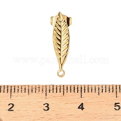 304ステンレススチールスタッドピアス金具  葉  カン付き  ゴールドカラー  19x5mm  穴：1.5mm  ピン：1mm&nbsp;STAS-Z199-03G-02