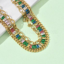 304 Stainless Steel & Glass Double Layers Chain Bracelets for Women&nbsp;BJEW-F540-10G-04