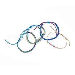 4Pcs 4 Style Alloy & Glass Braided Bead Bracelets Set&nbsp;BJEW-B065-09E