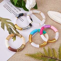 女性のためのキャンディーカラー分厚いカーブチューブアクリルビーズストレッチブレスレットセット  ミックスカラー  内径：2インチ（5cm）  5個/セット&nbsp;BJEW-SW00015