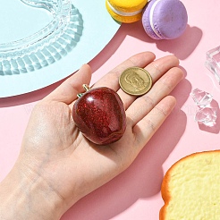 不透明な樹脂製の大きなペンダント  りんごチャーム  亜鉛合金エナメルファインディング＆グリッターパウダー付き  暗赤色  51.5x39.5mm  穴：7x4mm&nbsp;RESI-CJC0004-05G