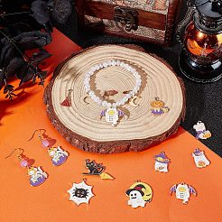 24個12スタイルハロウィンテーマアロイエナメルペンダント  かぼちゃのジャック・オ・ランタンとお化け屋敷とお化け  ミックスカラー  19.5~32x11~34x1~2mm  穴：1.4~2mm  2個/スタイル&nbsp;ENAM-SC0003-35