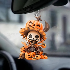 ハロウィーンの頭蓋骨とカボチャのアクリルペンダントデコレーション  ぶら下げ飾り  オレンジ  80x59x3mm&nbsp;PW-WG095CF-01