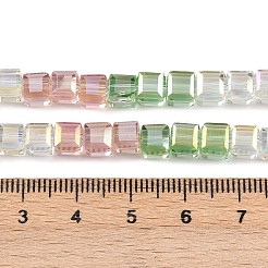 電気メッキ透明ガラスビーズ連売り  cude  多面カット  カラフル  5~6x5.5~6x5.5~6mm  穴：1.2mm  約63個/連  13.23''（33.6センチメートル）&nbsp;EGLA-B011-07A-01