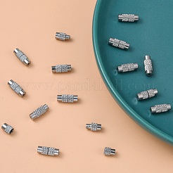 円柱真鍮製ネジ式クラスプ  プラチナ  11~12x4mm  穴：1mm&nbsp;X-KK-M143-01