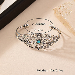 女性用フラワー合金と合成ターコイズのカフバングル  アンティークシルバー  内径：2-5/8インチ（6.7cm）&nbsp;FS-WGF47CA-01