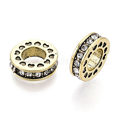 合金ヨーロピアンビーズ  大穴ビーズ  ラインストーン付き  フラットラウンド  アンティークブロンズ  11x3.5mm  穴：5mm&nbsp;MPDL-S066-010C-AB
