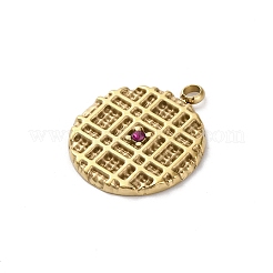 304ステンレスペンダント  ラインストーン付き  フラットラウンドのチャーム  14KGP本金メッキ  19x16x2mm  穴：1.8mm&nbsp;STAS-R005-07G-02