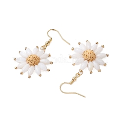 Natural Lava Rock Flower Dangle Earrings&nbsp;EJEW-TA00568-02