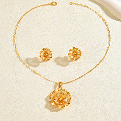 女性用中空真鍮フラワースタッドピアス＆ペンダントネックレスセット  18KGP本金メッキ  ネックレス：17.32インチ（44cm）&nbsp;MA5194