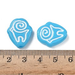手作りランプワークビーズ  ルーン文字  エナメル  空色  19.5~20x17x5~5.5mm  穴：1.2mm&nbsp;LAMP-D003-04F