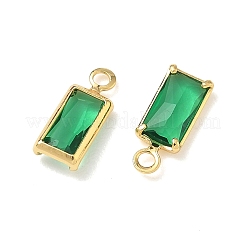 真鍮製ガラスチャーム  長方形チャーム  ニッケルフリー  多面カット  18KGP本金メッキ  グリーン  9x3.5x2mm  穴：1.2mm&nbsp;KK-Z136-13G-01