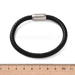 男の編み革コードブレスレット  304ステンレススチール製マグネット留め具付き  ブラック  8-1/4インチ（21cm）  6mm&nbsp;BJEW-JB04255-02