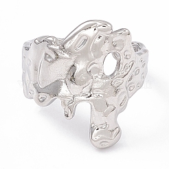 変色しない304ステンレススチール製ワイドフラワーオープンカフリング（女性用）  ステンレス鋼色  内径：17mm&nbsp;RJEW-G275-05P