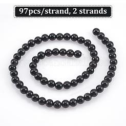 2連売り天然ブラックオニキスビーズ連売り  グレードAB  ラウンド  染め＆加熱  3.5~4mm  穴：0.8mm  約92個/連  15.5インチ（39.37cm）&nbsp;G-GO0001-15B