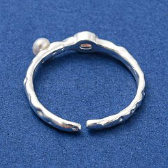 Natural Pearl Open Cuff Ring with Rhinestone&nbsp;RJEW-H220-16S