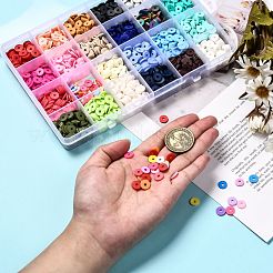 24色手作りポリマークレイビーズ  ジュエリー工芸用品のDIY用  ディスク/フラットラウンド  ヒシビーズ  ミックスカラー  8x0.5~1mm  穴：2mm  24色  約76~80PCS /カラー  1824~1920個/箱&nbsp;CLAY-X0011-03C