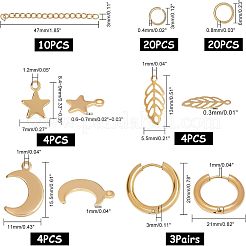 DIY 304 ステンレス イヤリング作成キット  ハギーフープピアス＆ペンダント＆丸カン＆チェーンエクステンダーが含まれています  ゴールドカラー  9ゲージ  20x21x3mm  ピン：1mm  3組&nbsp;DIY-UN0001-71G