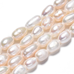 天然養殖淡水パールビーズ連売り  ライス  貝殻色  7.5~10.5x5~6mm  穴：0.7mm  約20~21個/連  6.85インチ〜7.09インチ（17.4cm〜18cm）&nbsp;X-PEAR-N012-05D