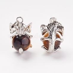 天然石タイガーアイペンダント  真鍮パーツ  象  プラチナ  31x19x23mm  穴：5x8mm&nbsp;G-G713-D04