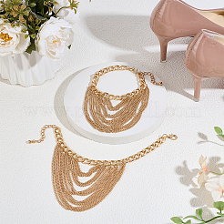4Pcs Alloy Multi-Layered Chain Tassel High Heel Decor Anklets for Women&nbsp;AJEW-PH0007-78G