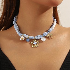 Alloy Enamel & Rhinestone & Resin & Acrylic Flower Pendant Printed Cloth Scarf Necklaces for Women&nbsp;FS-WG8696E-01
