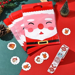 クリスマスをテーマにした長方形のプラスチック製ジッパー付きキャンディ保存袋  粘着紙ステッカーロールと紙印刷ギフトタグ付き  レッド  220x155x0.1mm&nbsp;OPP-FS0001-11