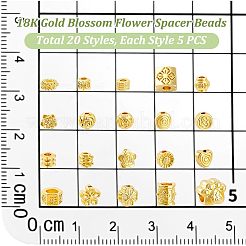 100 個 20 スタイル合金ビーズ  ジュエリー作りのための  長持ちメッキ  18KGP本金メッキ  3~9x3~10mm  穴：1.2~3.8mm  5個/スタイル&nbsp;FIND-PH0026-76G-01