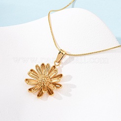 304ステンレススチール製フラワーペンダントスネークチェーンネックレス（女性用）  イオンプレーティング（ip）  18KGP本金メッキ  15.75インチ（40cm）&nbsp;NJEW-F354-11A-G