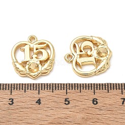 304ステンレススチールペンダントラインストーンセッティング  数字15のチャームが付いたハート  長持ちメッキ  ゴールドカラー  17.5x16x2.5mm  穴：1.4mm  4mmのラインストーンに適する&nbsp;SA-CBA3037-23G