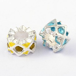 合金エナメルヨーロピアンビーズ  グレードラインストーン  大穴ビーズ  コラム  銀色のメッキ  ミックスカラー  11x6mm  穴：5mm&nbsp;MPDL-R012-M