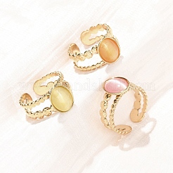 304 Stainless Steel with Glass Cat Eye Cuff Rings for Women&nbsp;RJEW-K309-40A