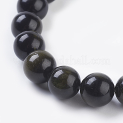 天然石ゴールデンシーンオブシディアンビーズ連売り  ラウンド  10mm  穴：1mm  19個/連  8インチ&nbsp;G-C076-10mm-5