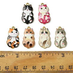 12本6色合金エナメルペンダント  ライトゴールド  猫  ミックスカラー  25x14x2.3mm  穴：1.6mm  2個/カラー&nbsp;FIND-FS0003-02