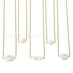 Natural Baroque Keshi Pearl Pendant 304 Stainless Steel Cable Chain Necklaces for Women&nbsp;NJEW-JN06225