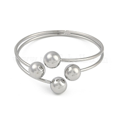 Round Brass Open Cuff Torque Bangles for Women&nbsp;BJEW-Z074-03P